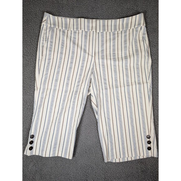 Lane Bryant Capri Womens 28 Ivory Striped Crop The Laney Capris Wide Leg Buttons - Picture 1 of 14